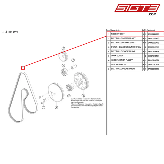 GERIBDE V-RIEM - 9A11022187A [PORSCHE 991.1 GT3 R]