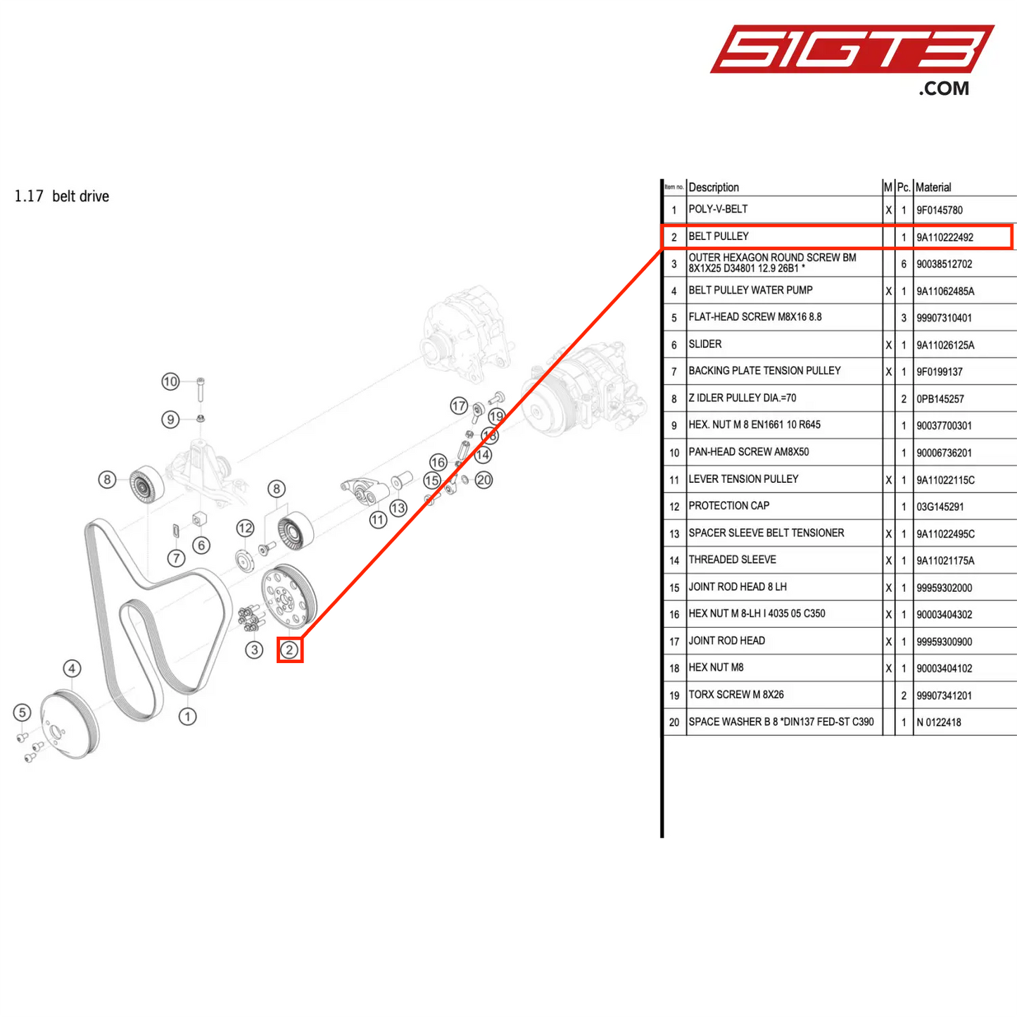 BELT PULLEY - 9A110222492 [PORSCHE 911 GT3 R Type 991 (GEN 2)]