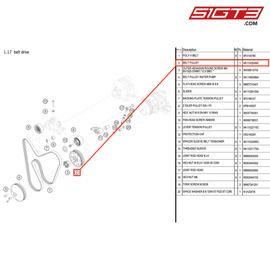 BELT PULLEY - 9A110222492 [PORSCHE 911 GT3 R Type 991 (GEN 2)]