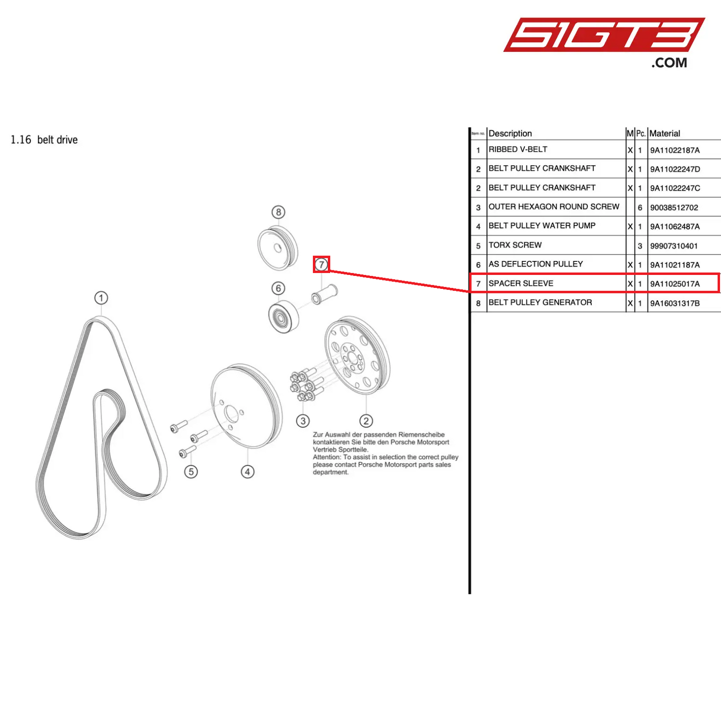 TULEJA DYSTANSOWA - 9A11025017A [PORSCHE 991.1 GT3 R]
