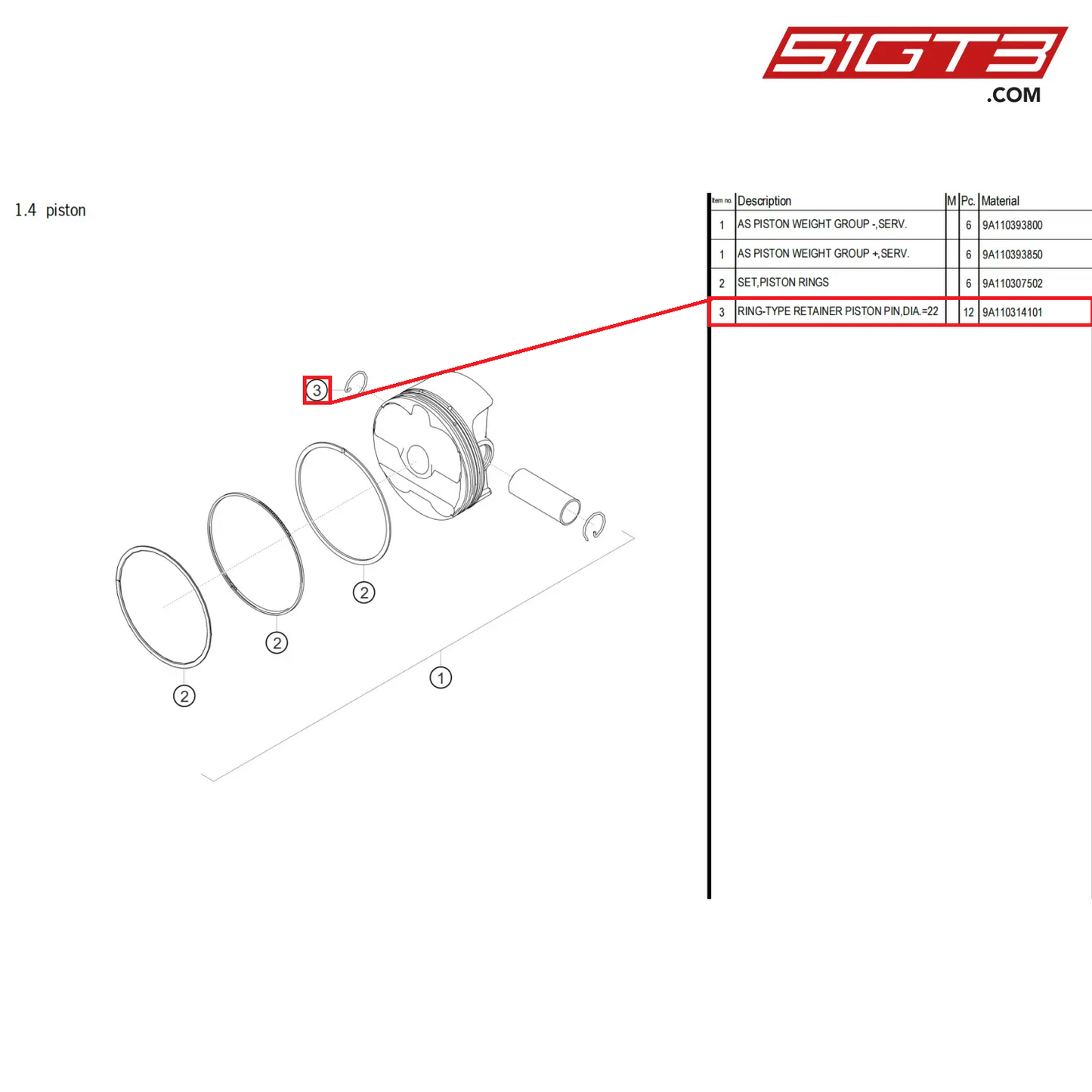 RING-TYPE RETAINER PISTON PIN,DIA.=22 - 9A110314101 [PORSCHE 718 Cayman GT4 Clubsport]