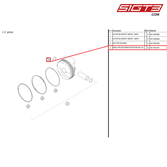 RING-TYPE RETAINER PISTON PIN,DIA.=22 - 9A110314101 [PORSCHE 718 Cayman GT4 Clubsport]