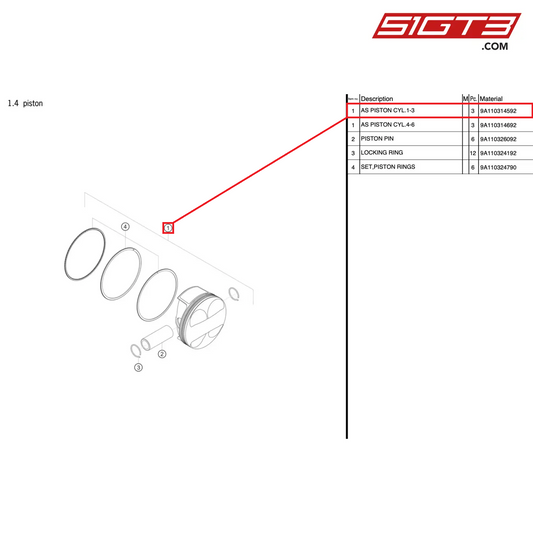 AS PISTON CYL.1-3 - 9A110314592 [PORSCHE 991.2 GT3 Cup]