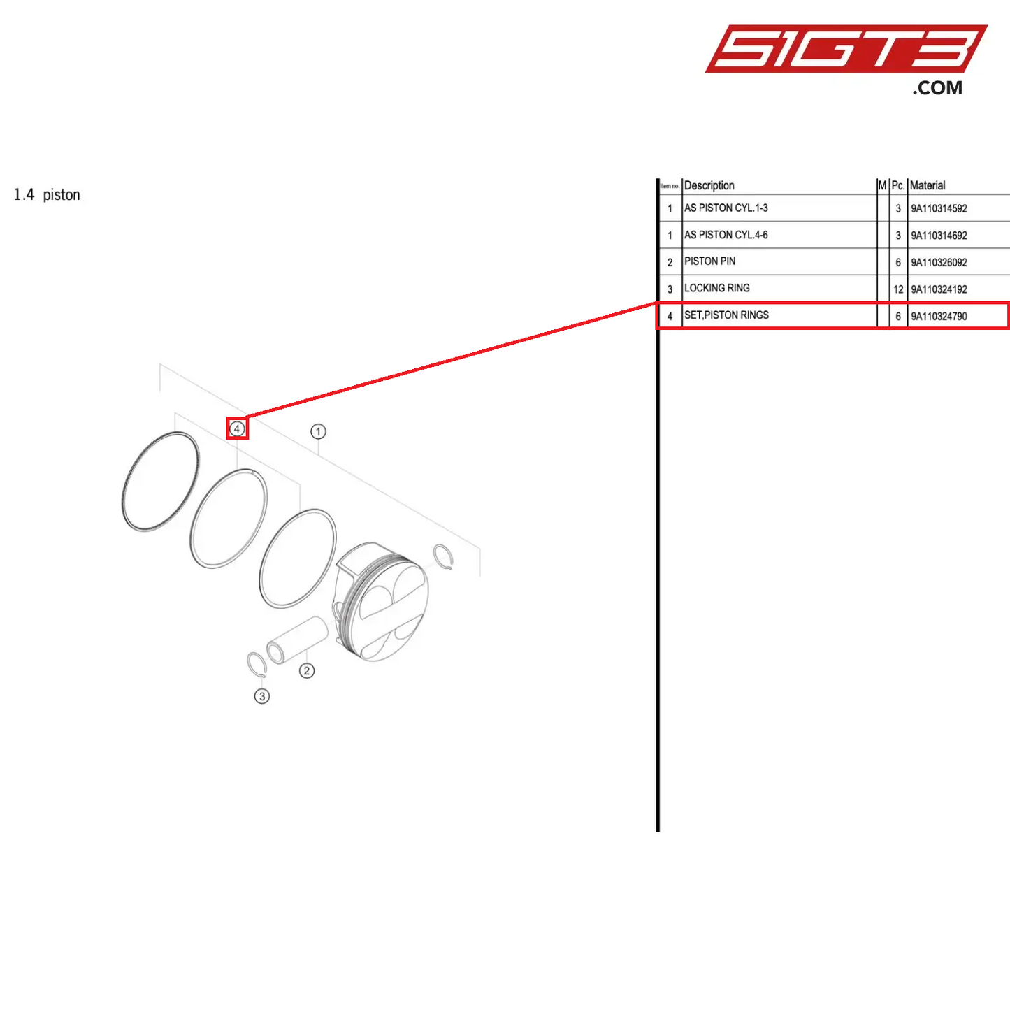 SET,PISTON RINGS - 9A110324790 [PORSCHE 991.1 GT3 Cup (2017)]