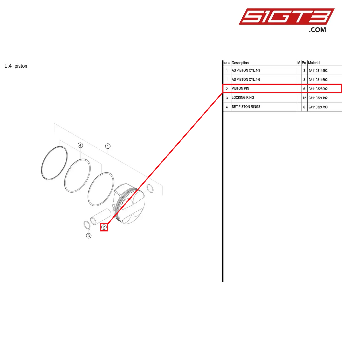 PISTON PIN - 9A110326092 [PORSCHE 991.1 GT3 Cup (2017)]