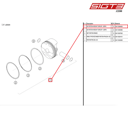 AS PISTON WEIGHT GROUP -,SERV. - 9A110394930 [PORSCHE 911 GT2 RS Clubsport]