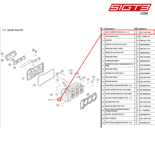 AS CYLINDER HEAD CYL. 1-3 - 9A110401196 [PORSCHE 991.2 GT3 Cup]