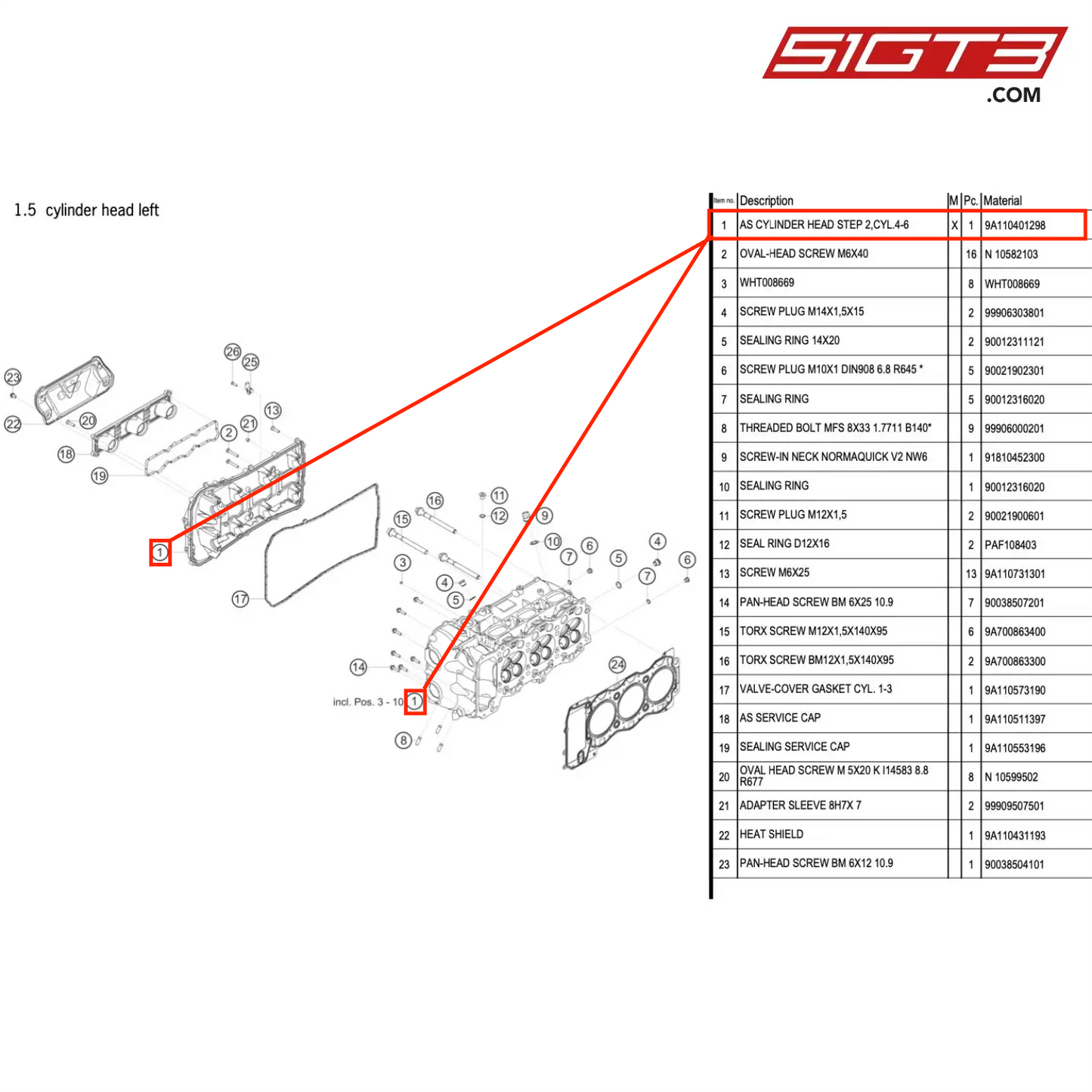 AS CYLINDER HEAD STEP 2,CYL.4-6 - 9A110401298 [PORSCHE 991.1 GT3 Cup (2017)]