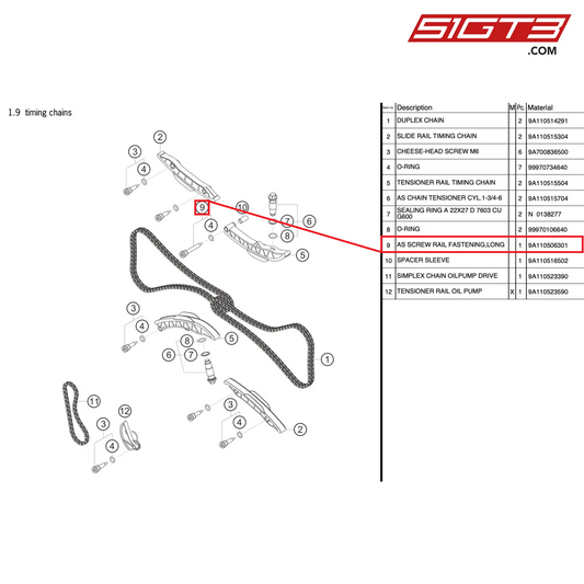 AS SCREW RAIL FASTENING,LONG - 9A110506301 [PORSCHE 991.2 GT3 Cup]