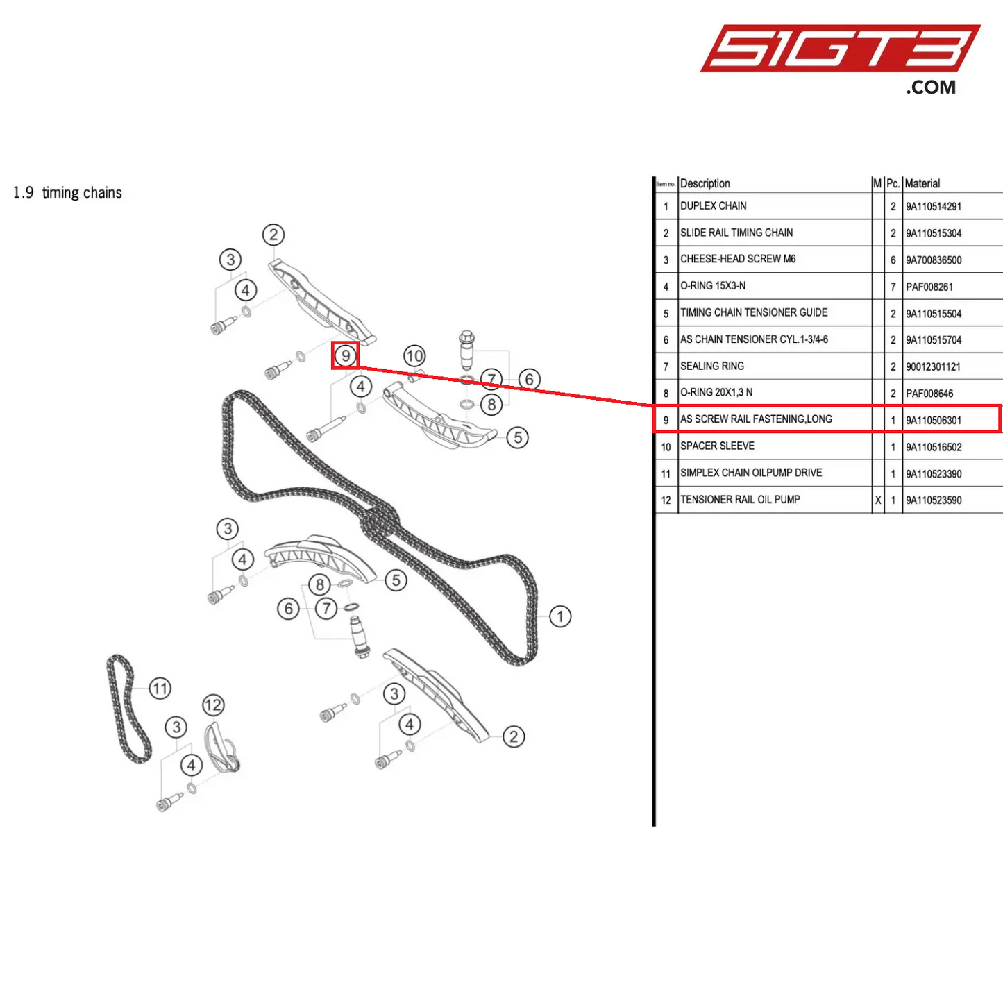 AS SCREW RAIL FASTENING,LONG - 9A110506301 [PORSCHE 991.1 GT3 Cup (2017)]