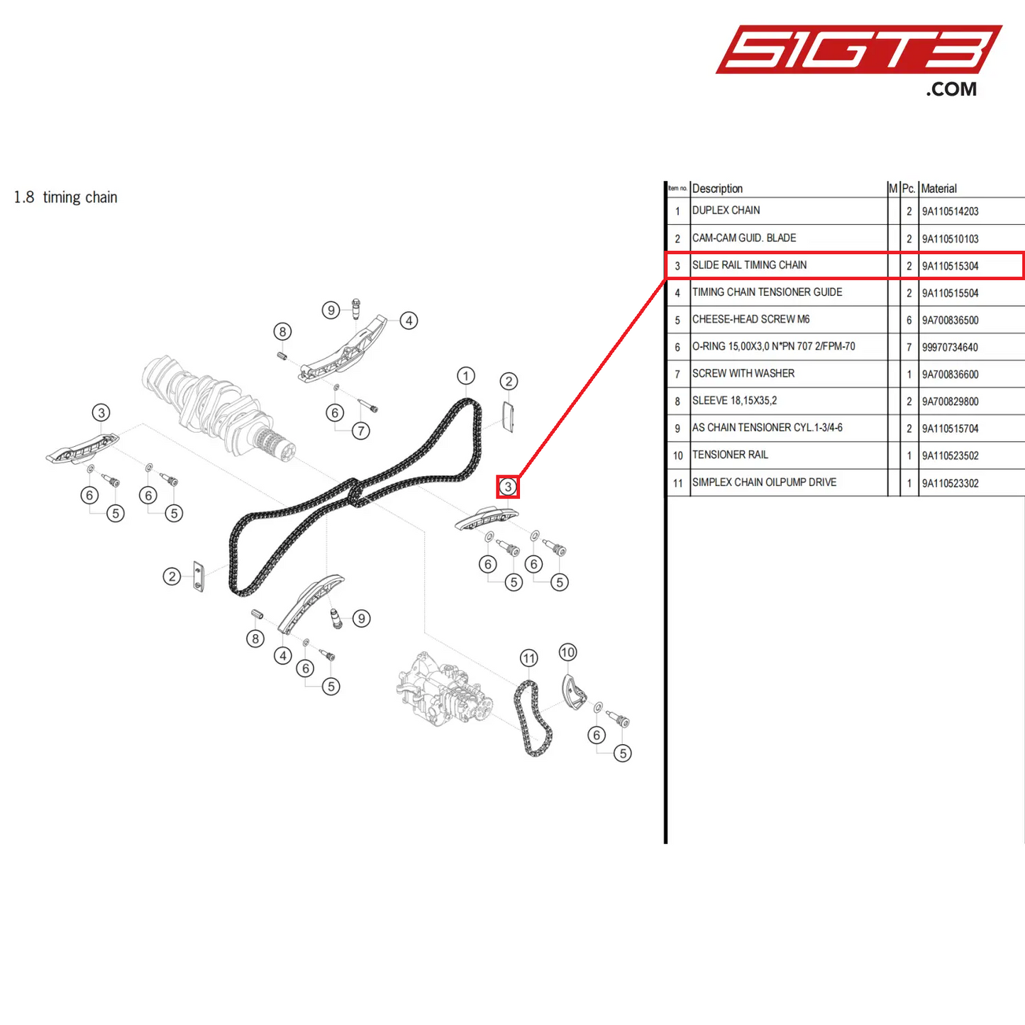 SLIDE RAIL TIMING CHAIN - 9A110515304 [PORSCHE 718 Cayman GT4 Clubsport]