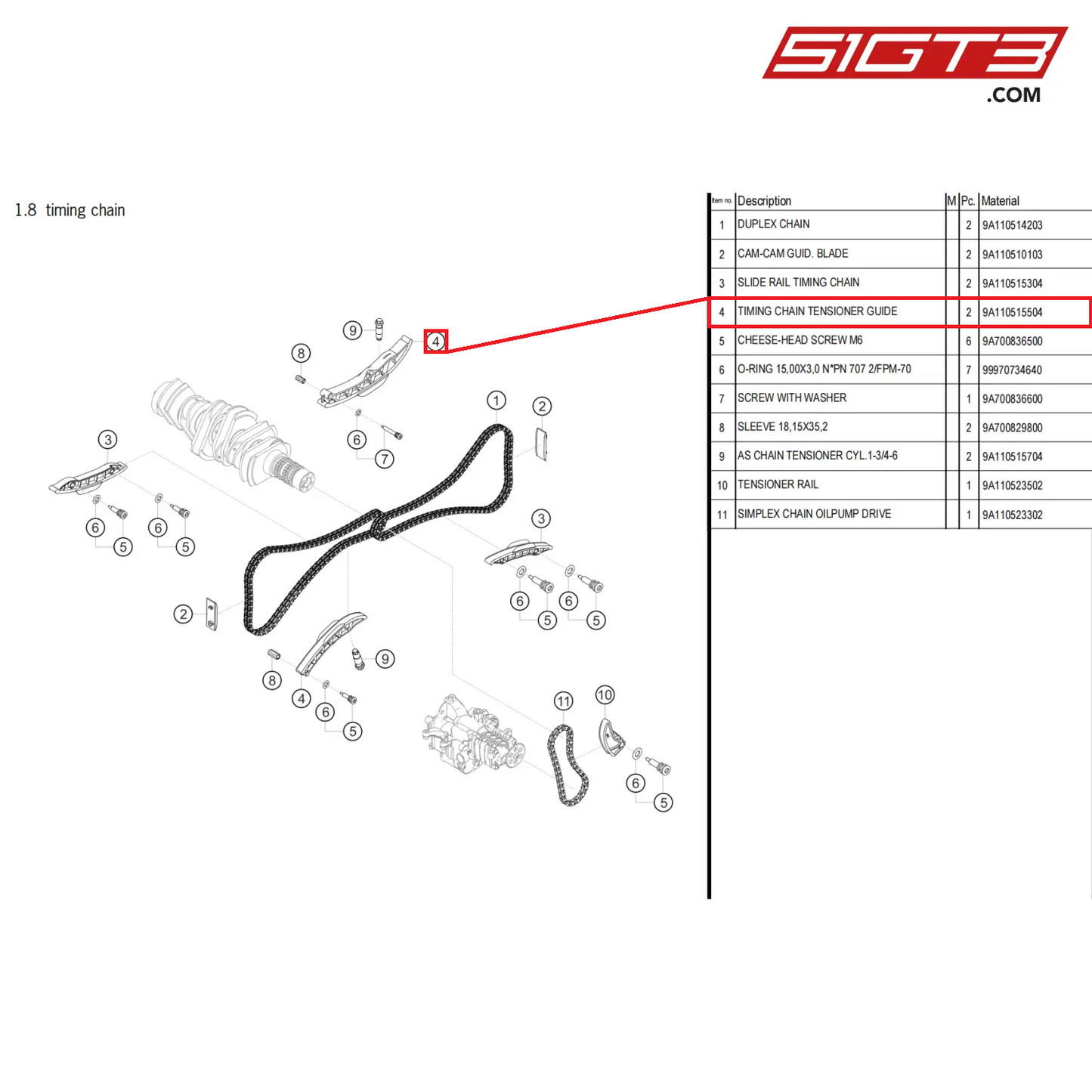 TIMING CHAIN TENSIONER GUIDE - 9A110515504 [PORSCHE 718 Cayman GT4 Clubsport]