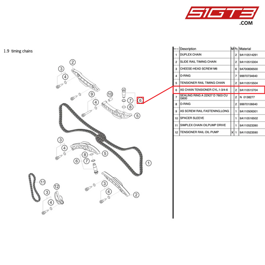 AS CHAIN TENSIONER CYL.1-3/4-6 - 9A110515704 [PORSCHE 991.2 GT3 Cup]