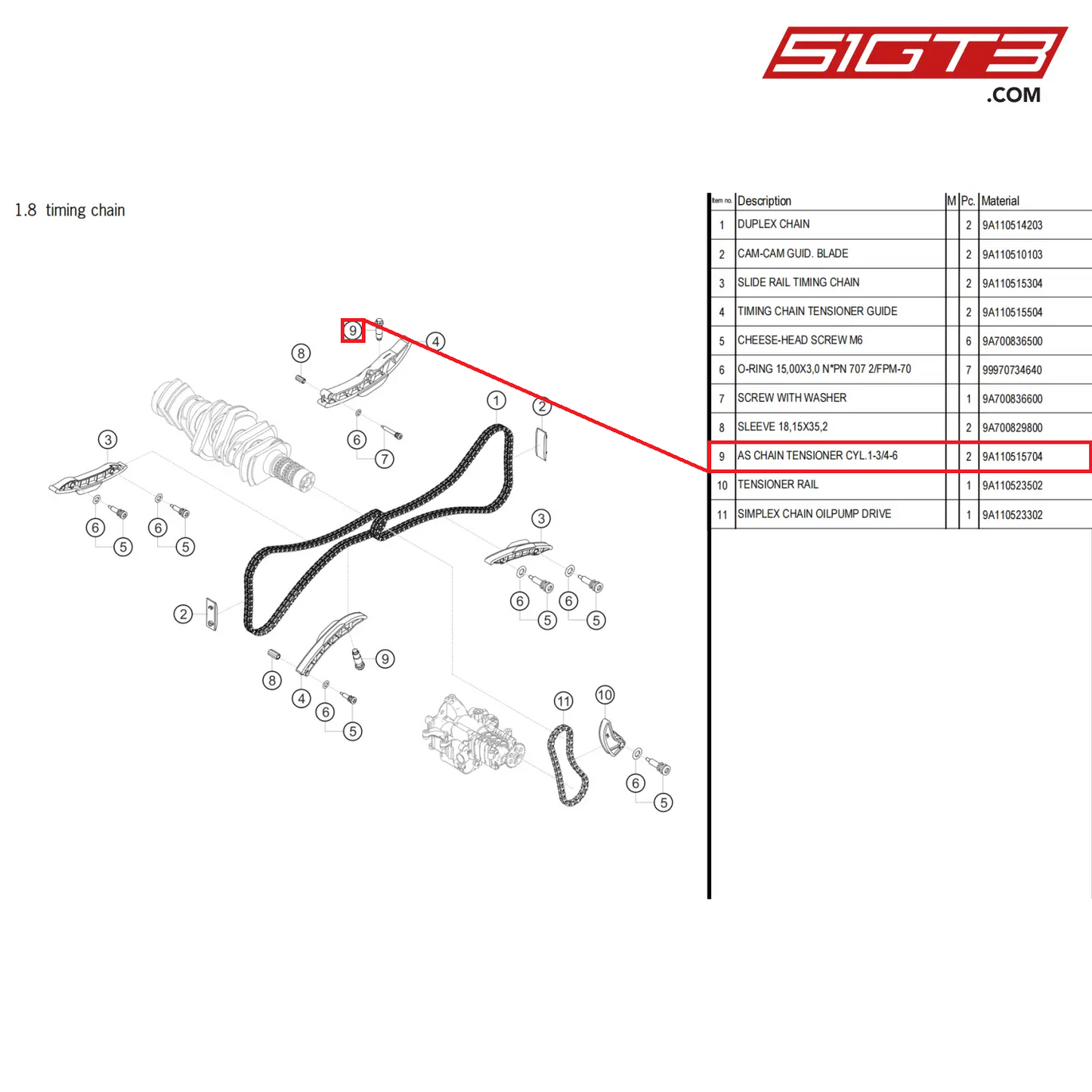 AS CHAIN TENSIONER CYL.1-3/4-6 - 9A110515704 [PORSCHE 718 Cayman GT4 Clubsport]