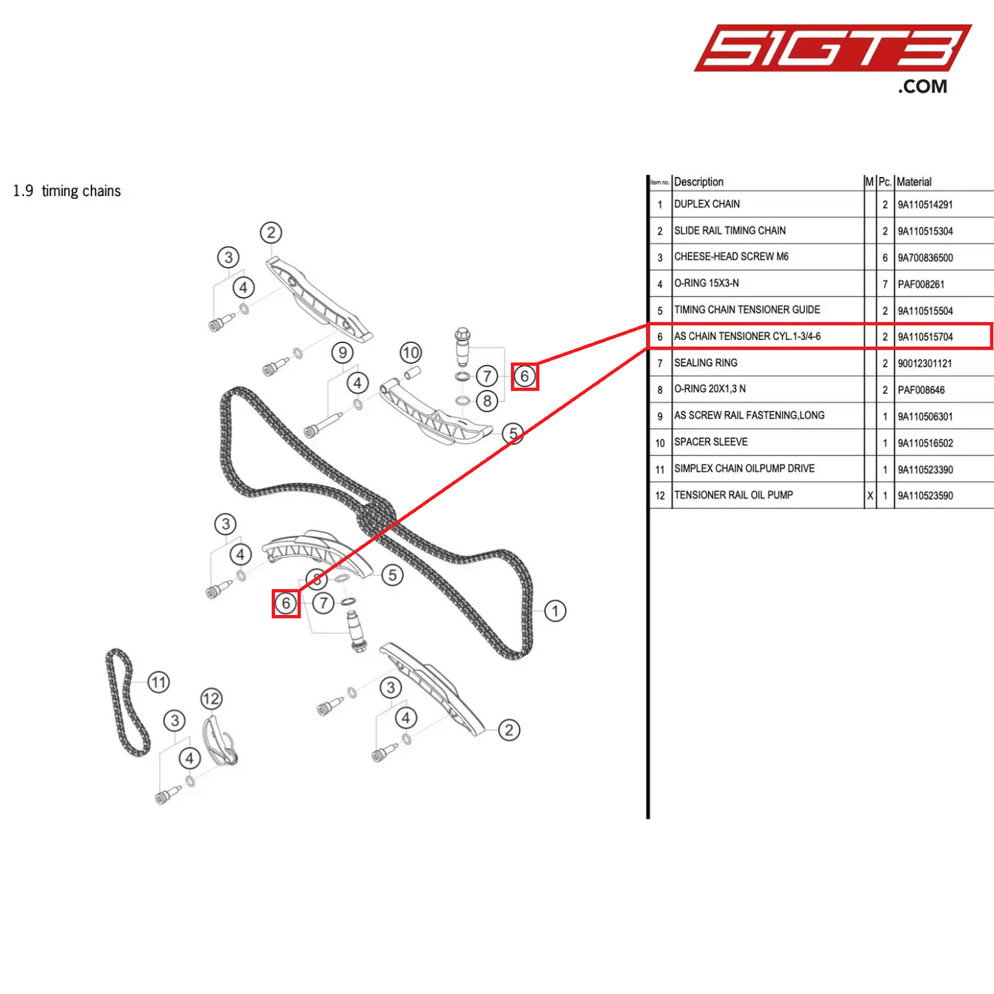 AS CHAIN TENSIONER CYL.1-3/4-6 - 9A110515704 [PORSCHE 991.1 GT3 Cup (2017)]