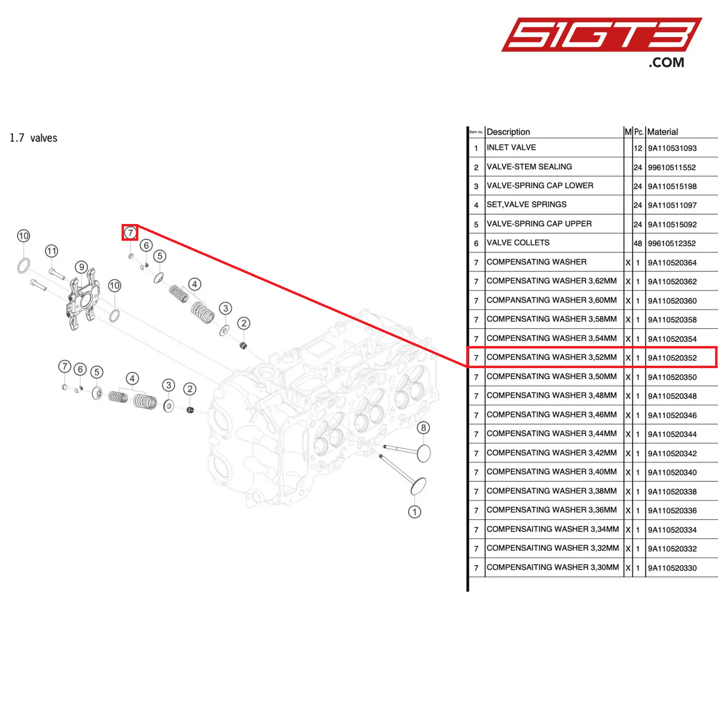 ADJUSTMENT SHIM 3.52MM - 9A110520352 [PORSCHE 991.2 GT3 Cup]