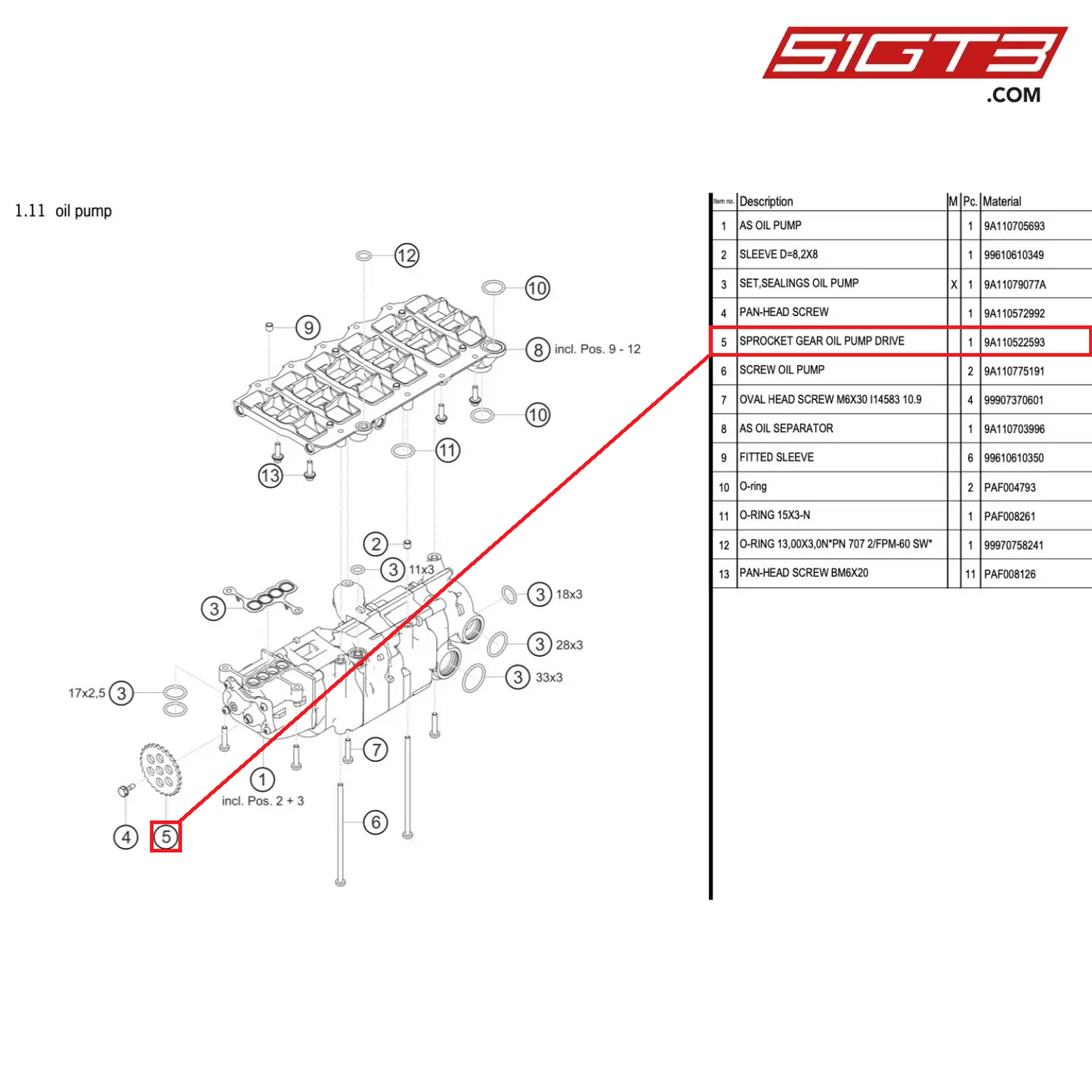 SPROCKET GEAR OIL PUMP DRIVE - 9A110522593 [PORSCHE 991.1 GT3 Cup (2017)]