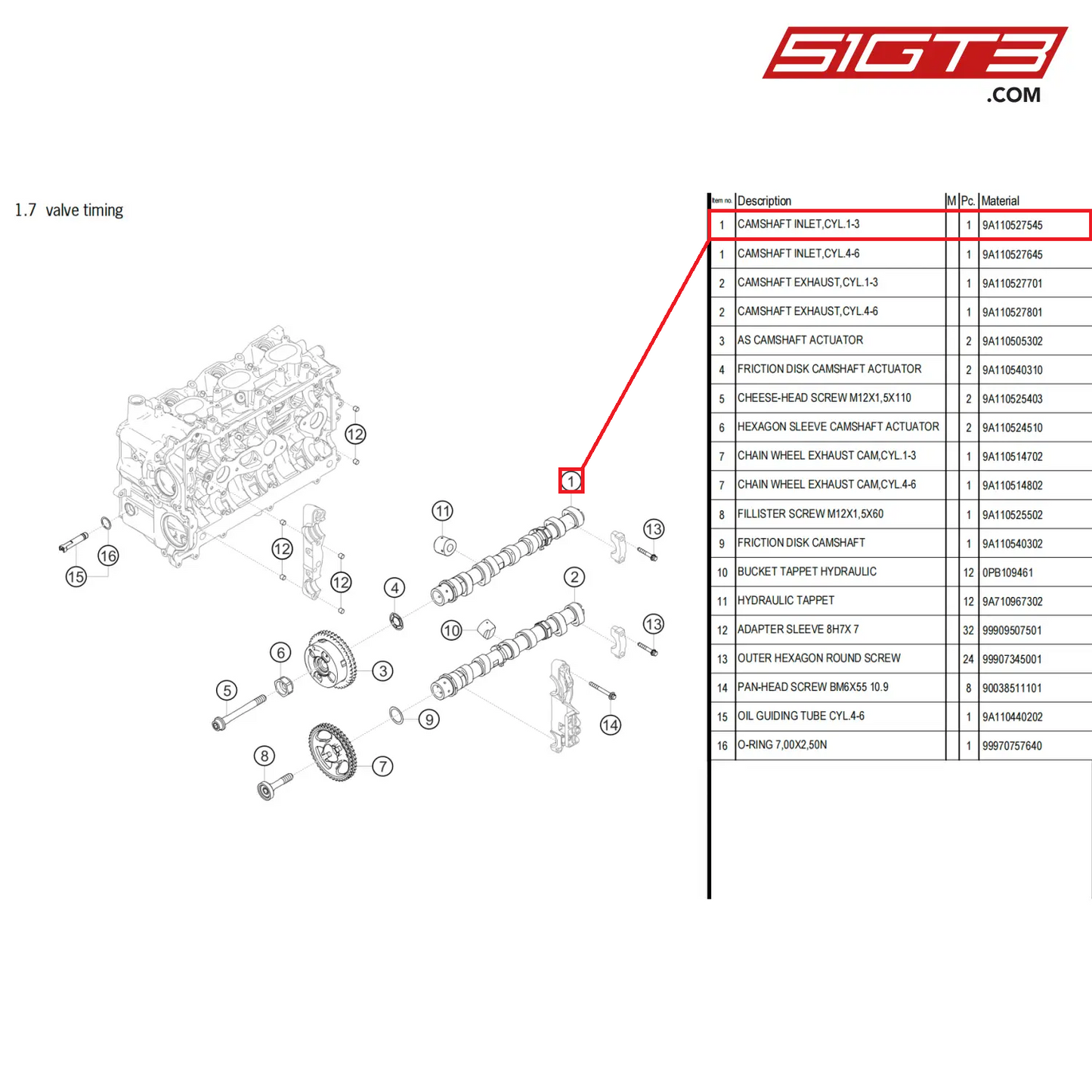 CAMSHAFT INLET,CYL.1-3 - 9A110527545 [PORSCHE 718 Cayman GT4 Clubsport]