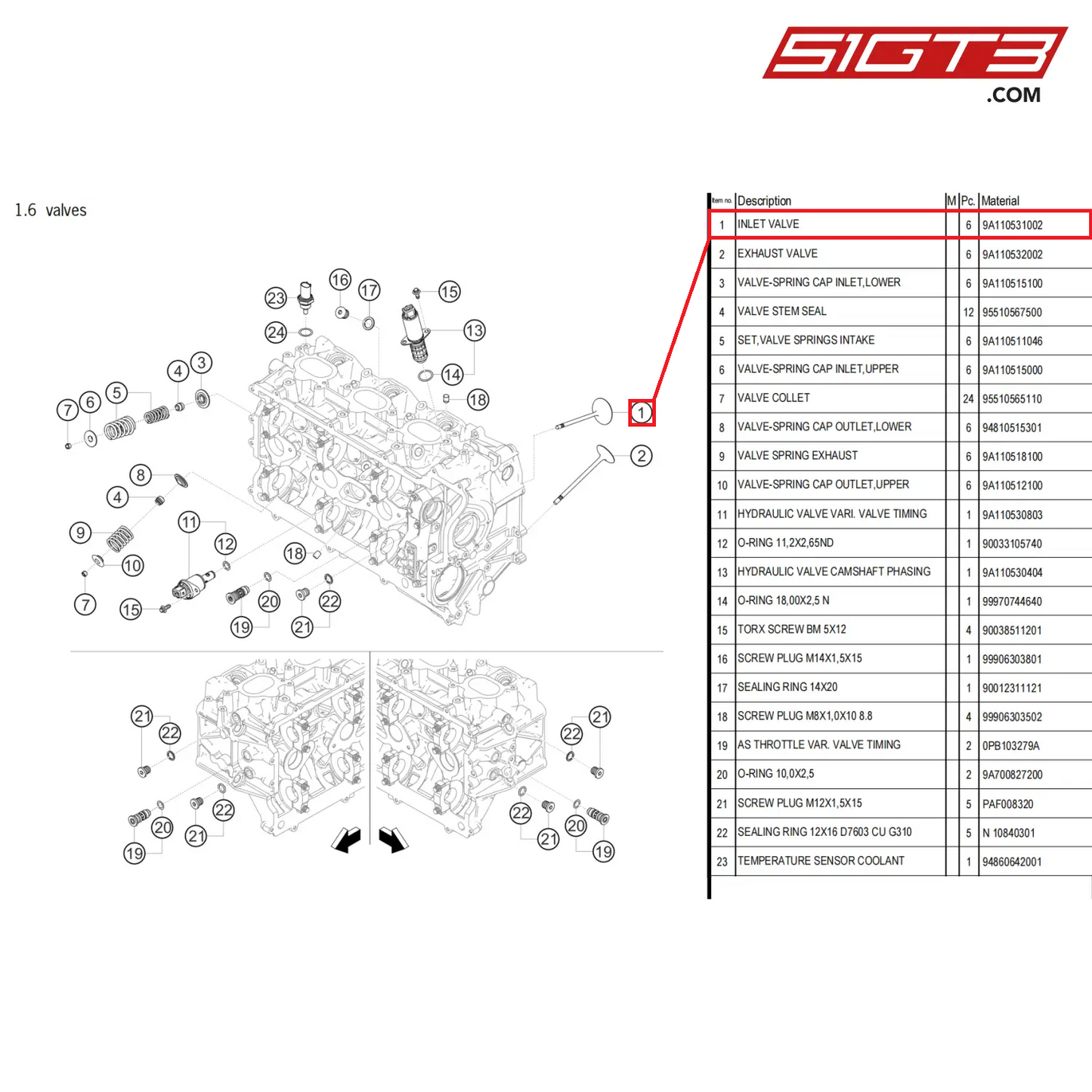 INLET VALVE - 9A110531002 [PORSCHE 718 Cayman GT4 Clubsport]