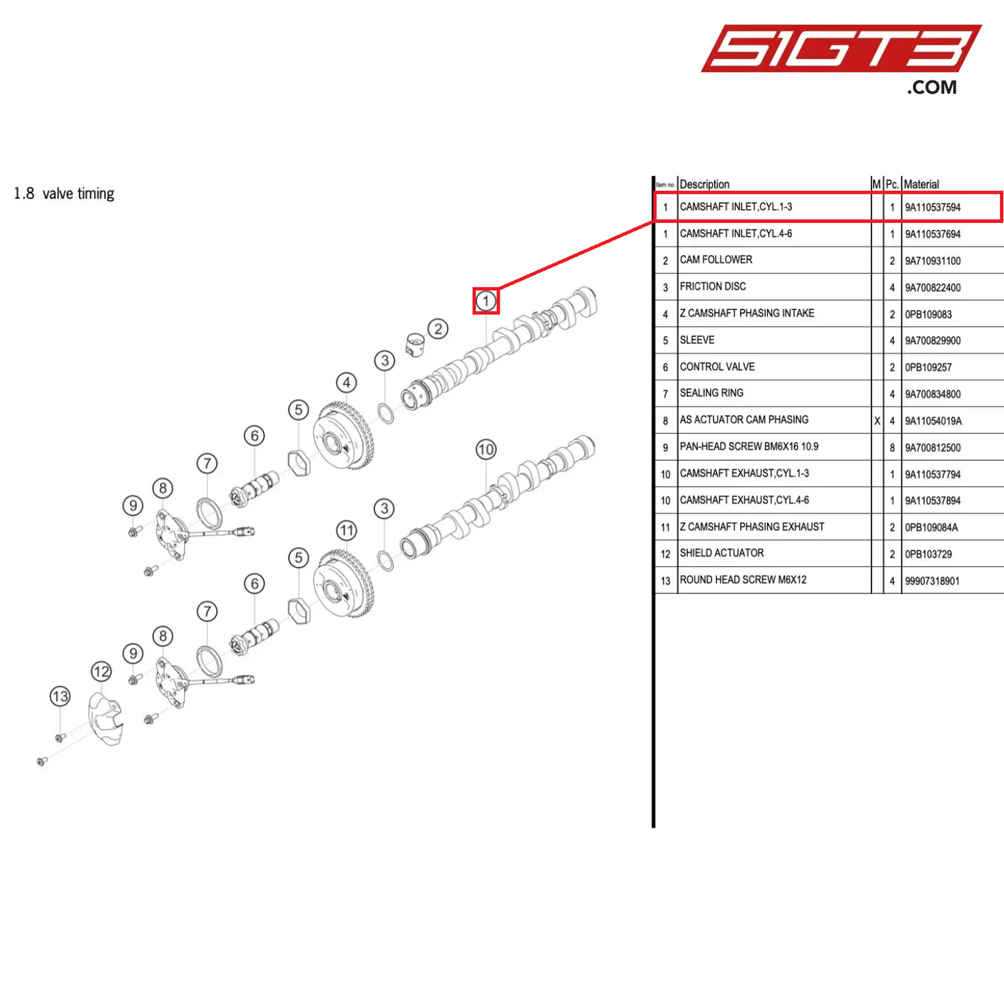 CAMSHAFT INLET,CYL.1-3 - 9A110537594 [PORSCHE 991.1 GT3 Cup (2017)]