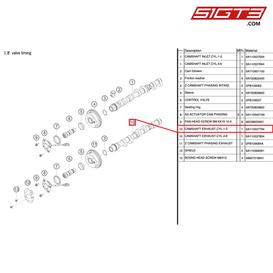 CAMSHAFT EXHAUST,CYL.1-3 - 9A110537794 [PORSCHE 991.2 GT3 Cup]