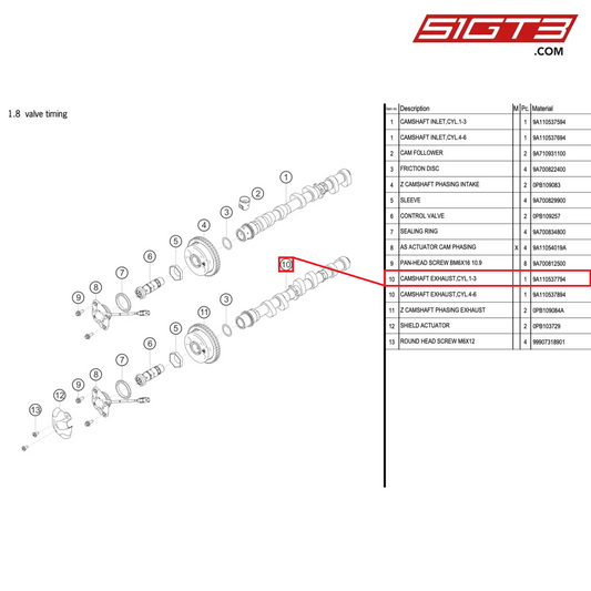 CAMSHAFT EXHAUST,CYL.1-3 - 9A110537794 [PORSCHE 991.1 GT3 Cup (2017)]