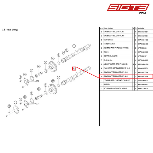 CAMSHAFT EXHAUST,CYL.4-6 - 9A110537894 [PORSCHE 991.2 GT3 Cup]