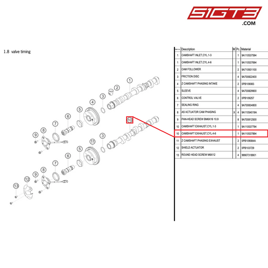 CAMSHAFT EXHAUST,CYL.4-6 - 9A110537894 [PORSCHE 991.1 GT3 Cup (2017)]