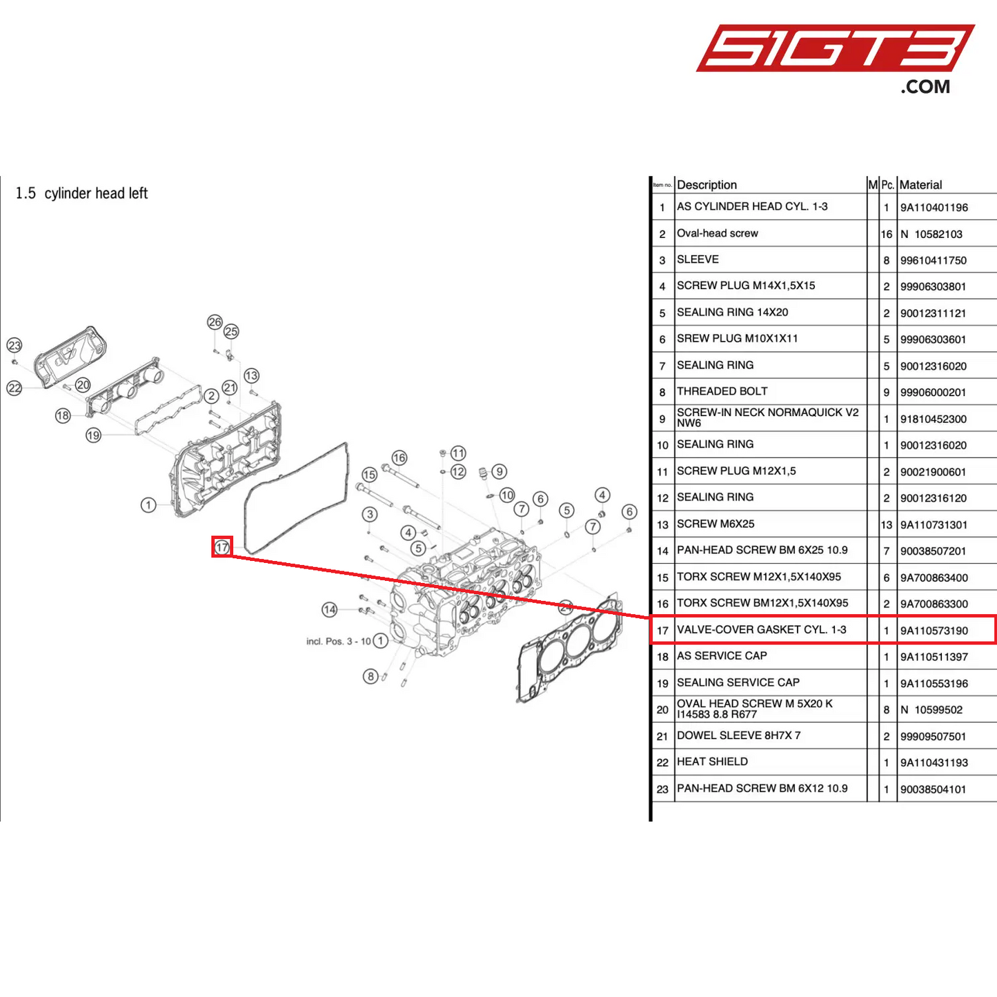 VALVE-COVER GASKET CYL. 1-3 - 9A110573190 [PORSCHE 991.2 GT3 Cup]