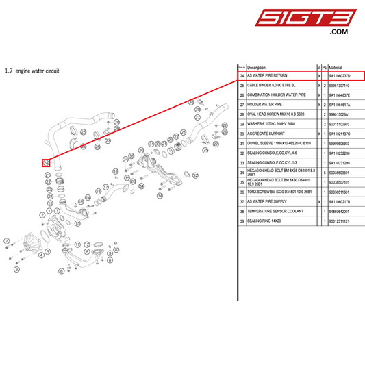 AS WATER PIPE RETURN - 9A11060237D [PORSCHE 911 GT3 R Type 991 (GEN 2)]