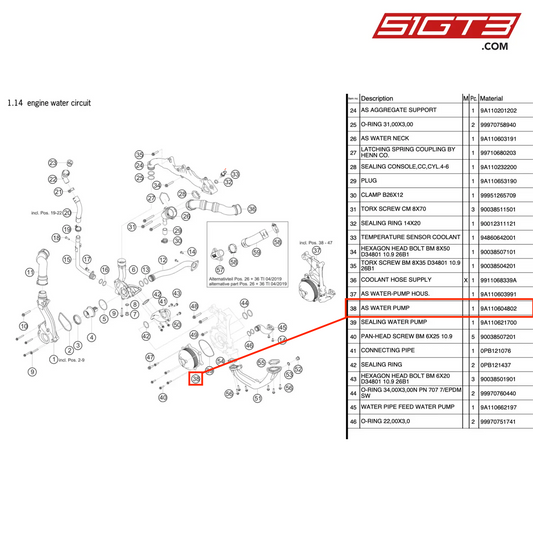 AS WATER PUMP - 9A110604802 [PORSCHE 911 GT3 Cup Type 991 (GEN 2)]