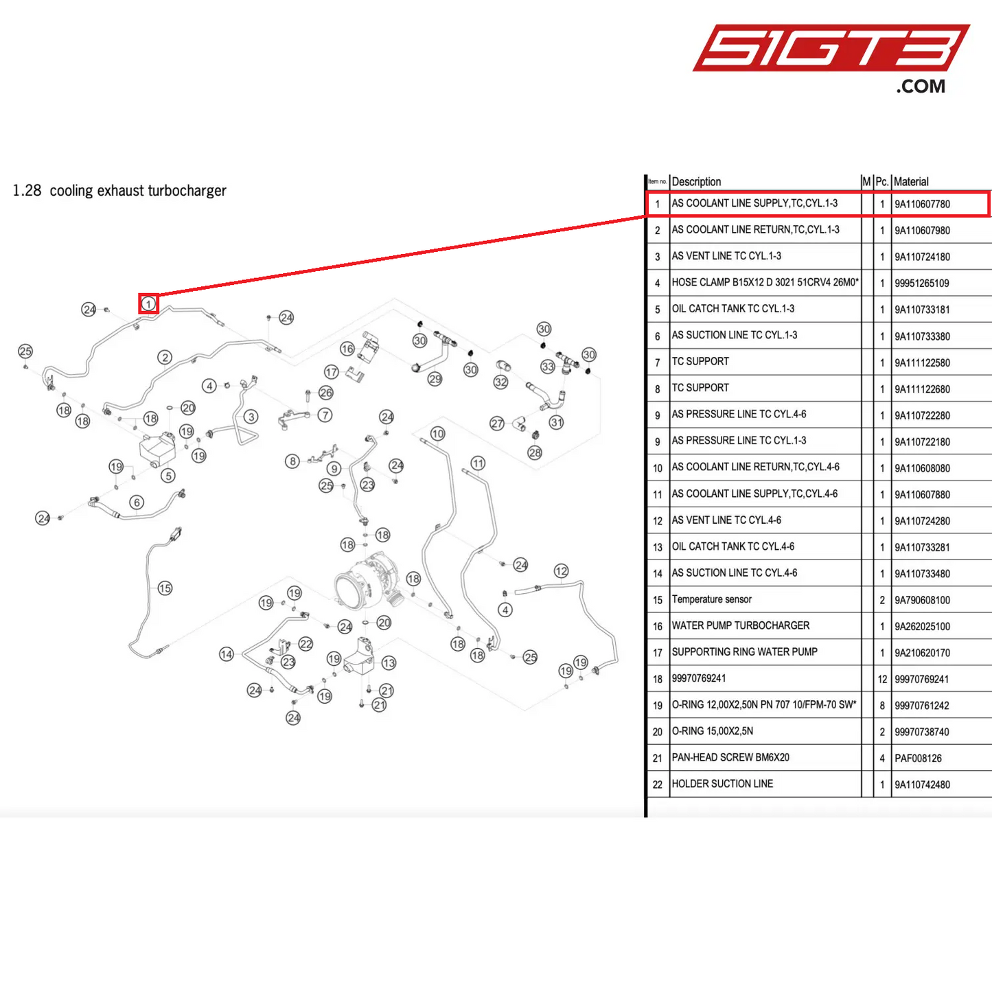 AS COOLANT LINE SUPPLY,TC,CYL.1-3 - 9A110607780 [PORSCHE 911 GT2 RS Clubsport]