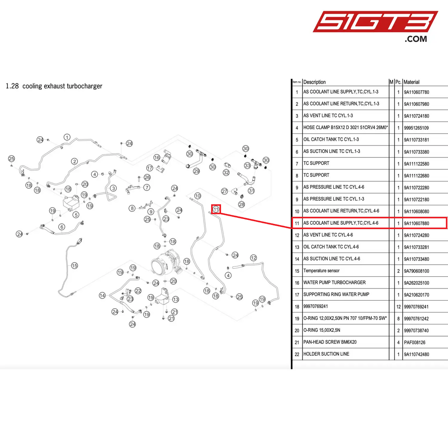 AS COOLANT LINE SUPPLY,TC,CYL.4-6 - 9A110607880 [PORSCHE 911 GT2 RS Clubsport]