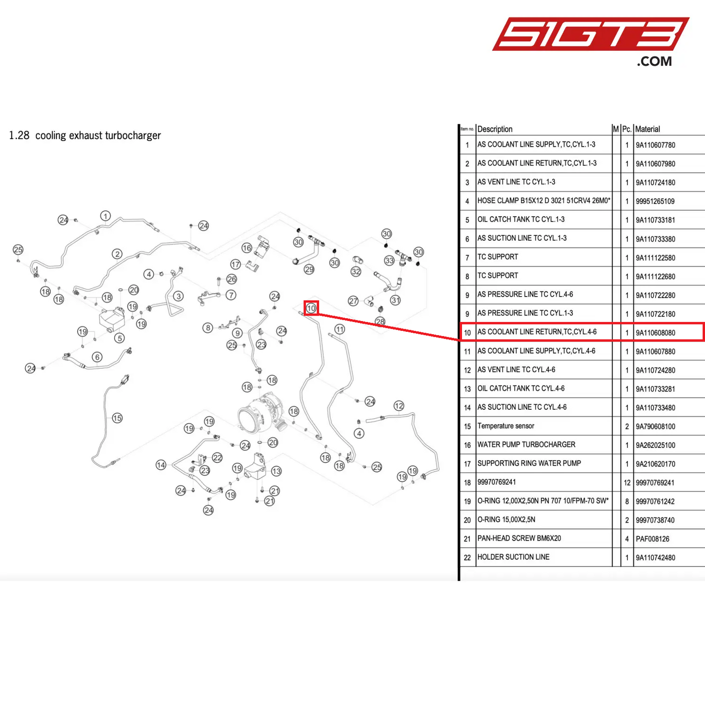 AS COOLANT LINE RETURN,TC,CYL.4-6 - 9A110608080 [PORSCHE 911 GT2 RS Clubsport]