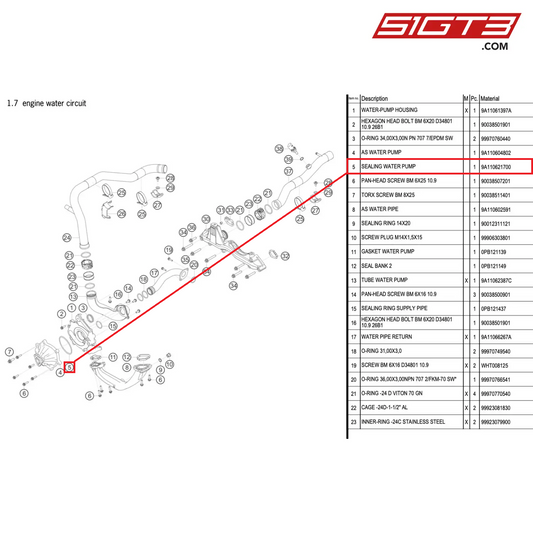 SEALING WATER PUMP - 9A110621700 [PORSCHE 911 GT3 R Type 991 (GEN 2)]