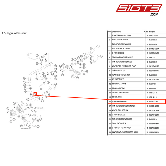 TUBE WATER PUMP - 9A11062387C [PORSCHE 992.1 GT3 R]