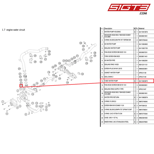 TUBE WATER PUMP - 9A11062387C [PORSCHE 911 GT3 R Type 991 (GEN 2)]