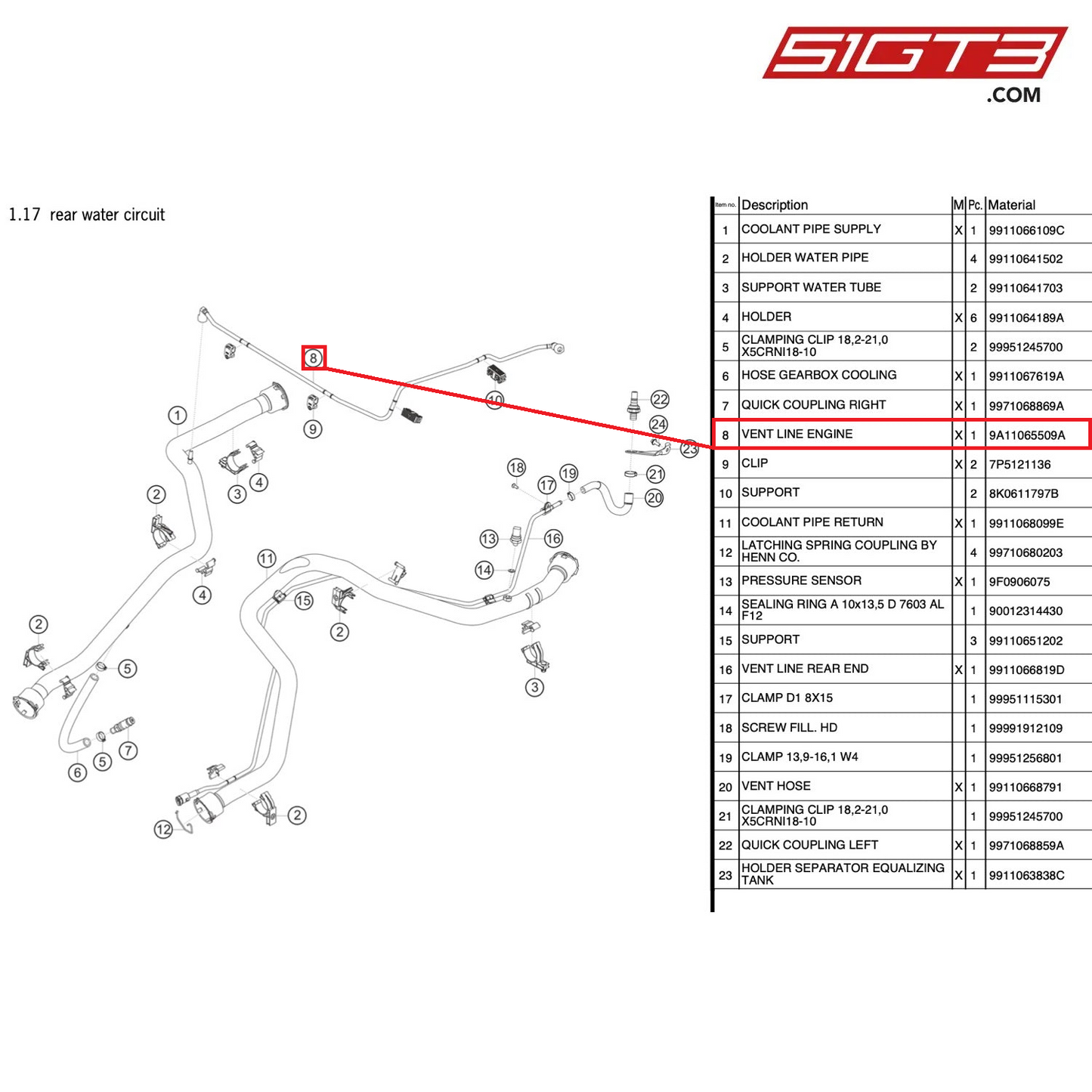 VENT LINE ENGINE - 9A11065509A [PORSCHE 991.1 GT3 Cup (2017)]