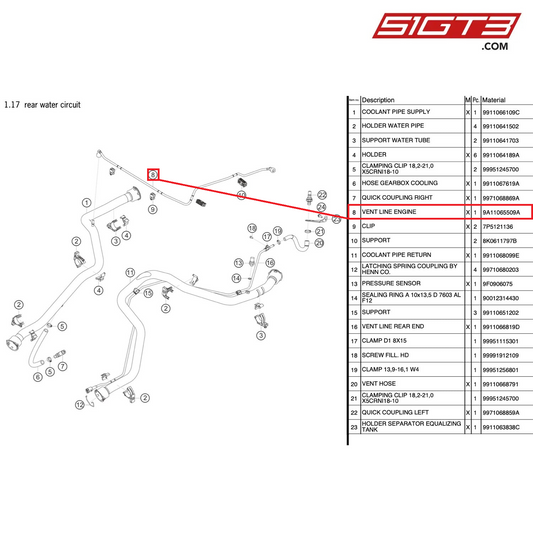 VENT LINE ENGINE - 9A11065509A [PORSCHE 991.1 GT3 Cup (2017)]