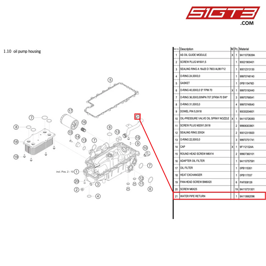 WATER PIPE RETURN - 9A110662096 [PORSCHE 991.1 GT3 Cup (2017)]