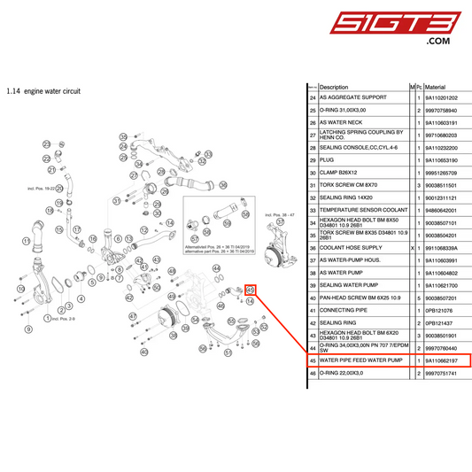 WATER PIPE FEED WATER PUMP - 9A110662197 [PORSCHE 991.2 GT3 Cup]