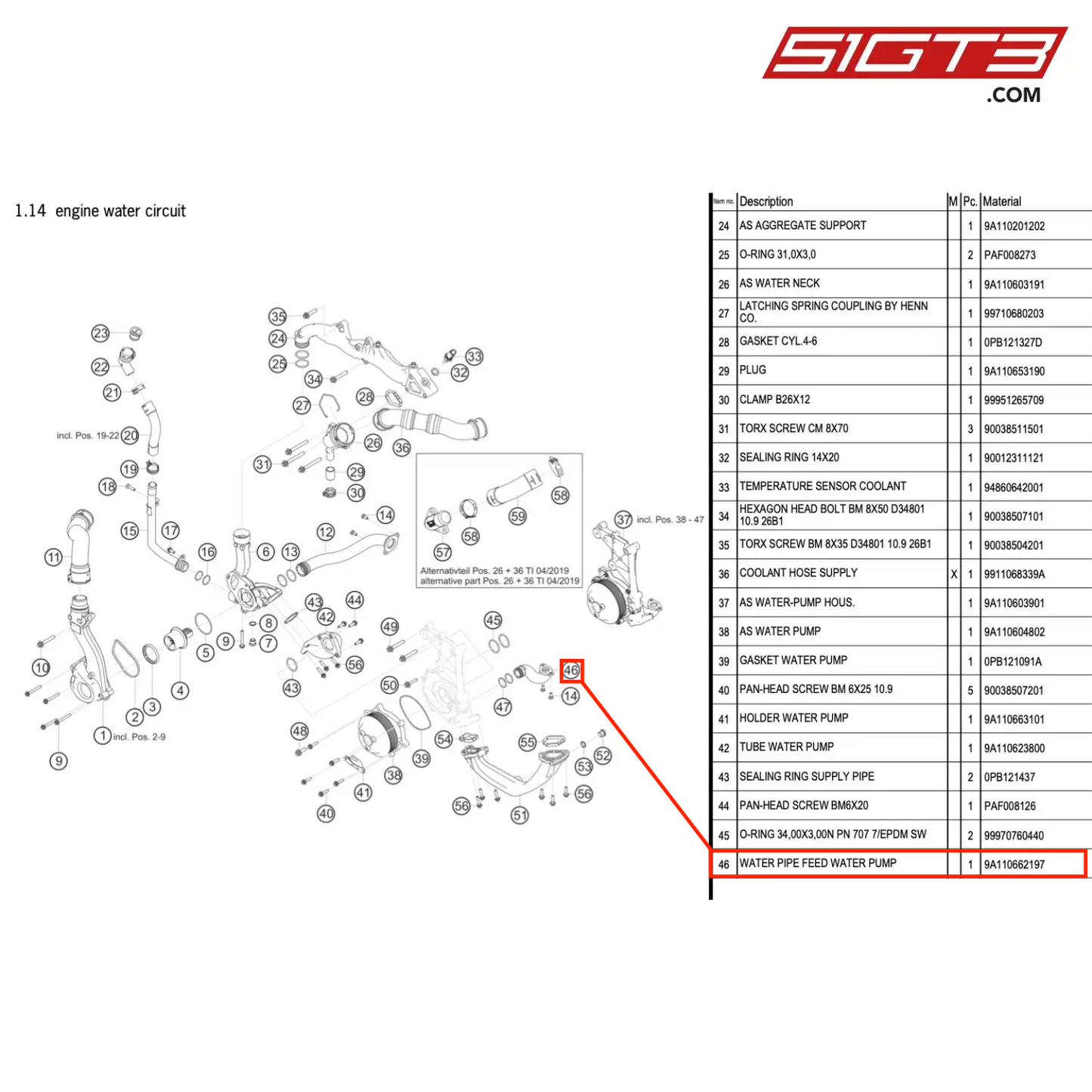 WATER PIPE FEED WATER PUMP - 9A110662197 [PORSCHE 991.1 GT3 Cup (2017)]