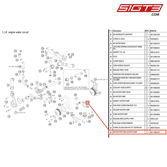 WATER PIPE FEED WATER PUMP - 9A110662197 [PORSCHE 991.1 GT3 Cup (2017)]