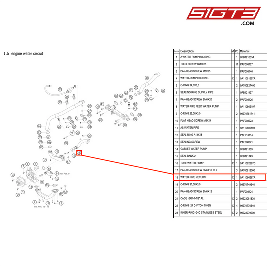 WATER PIPE RETURN - 9A11066267A [PORSCHE 992.1 GT3 R]