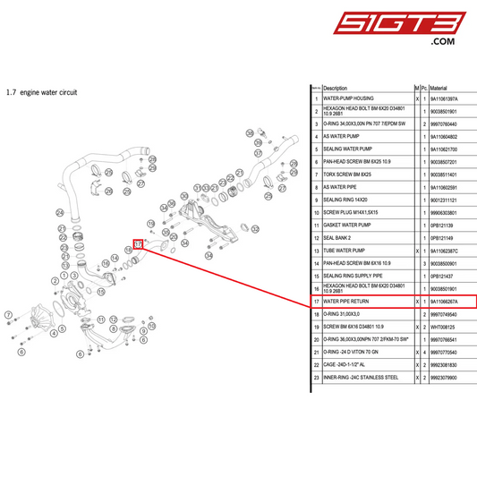 WATER PIPE RETURN - 9A11066267A [PORSCHE 911 GT3 R Type 991 (GEN 2)]