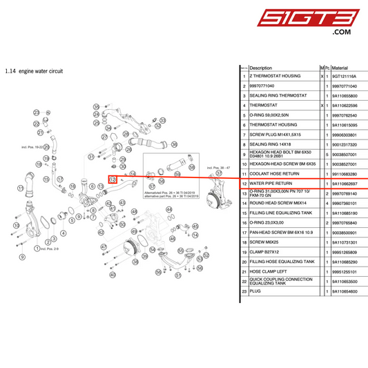 WATER PIPE RETURN - 9A110662697 [PORSCHE 991.2 GT3 Cup]