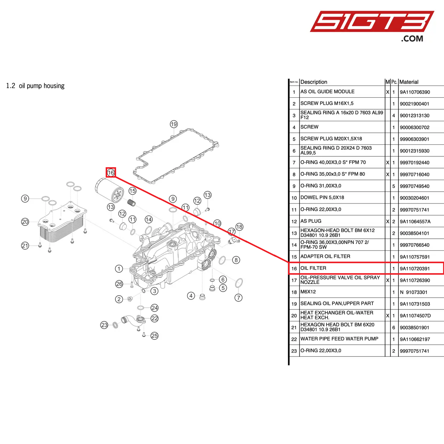 OIL FILTER - 9A110720391 [PORSCHE 991.1 GT3 R]