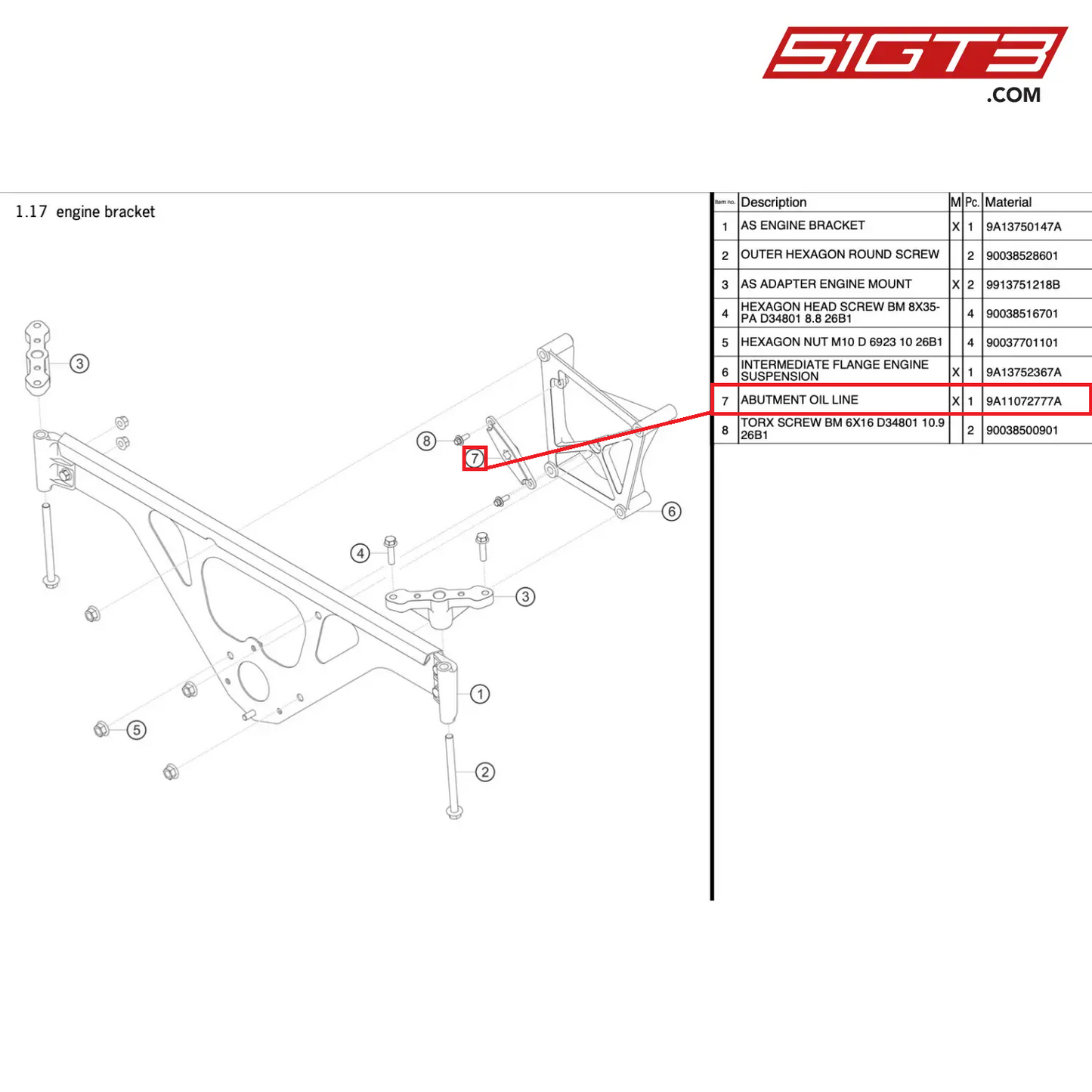 ABUTMENT OIL LINE - 9A11072777A [PORSCHE 991.1 GT3 R]