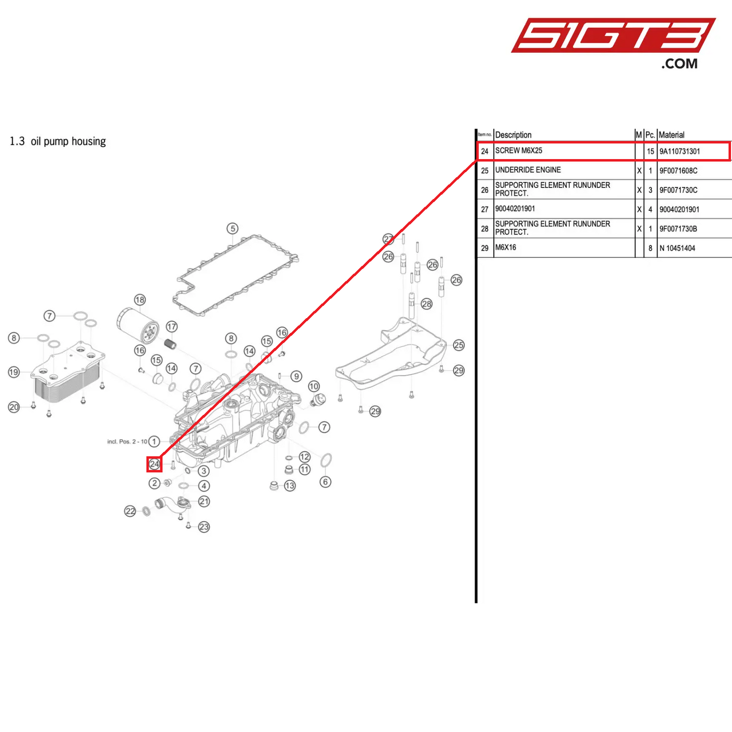 SCREW M6X25 - 9A110731301 [PORSCHE 911 GT3 R Type 991 (GEN 2)]