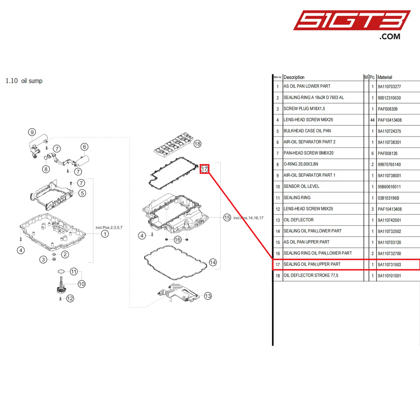 SEALING OIL PAN,UPPER PART - 9A110731503 [PORSCHE 718 Cayman GT4 Clubsport]